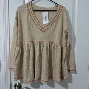 Taupe Waffle Knit Babydoll Top